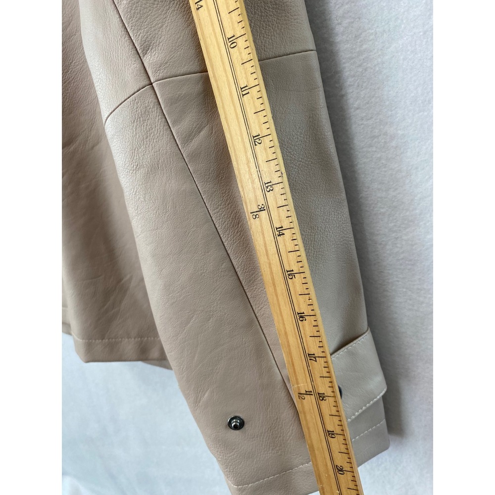 Liz Claiborne Faux Leather Jacket Women XL Tan Beige Zip Front Utility Coat - Picture 11 of 15